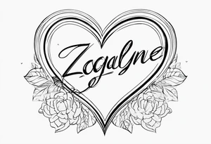 the name Zaqlyne with a heart after it tattoo idea