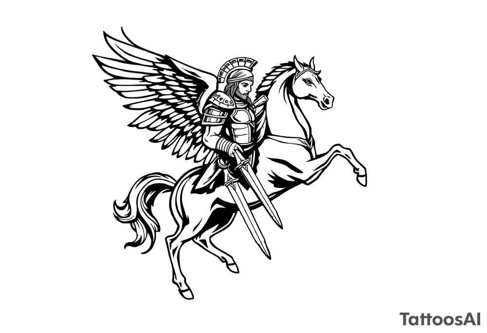 Greek mythology with Pegasus and armor warrior tattoo idea