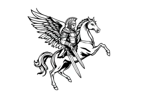 Greek mythology with Pegasus and armor warrior tattoo idea