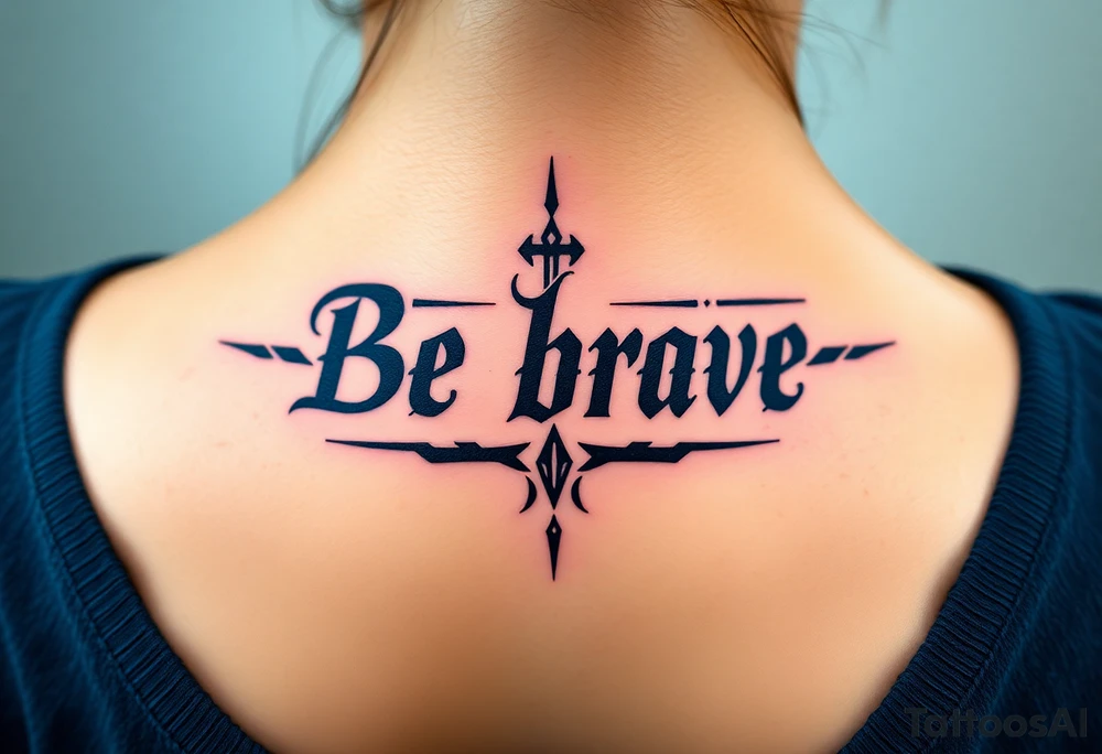 Be brave" written in Dauntless-inspired typography, with battle scars scratched into the letters tattoo idea