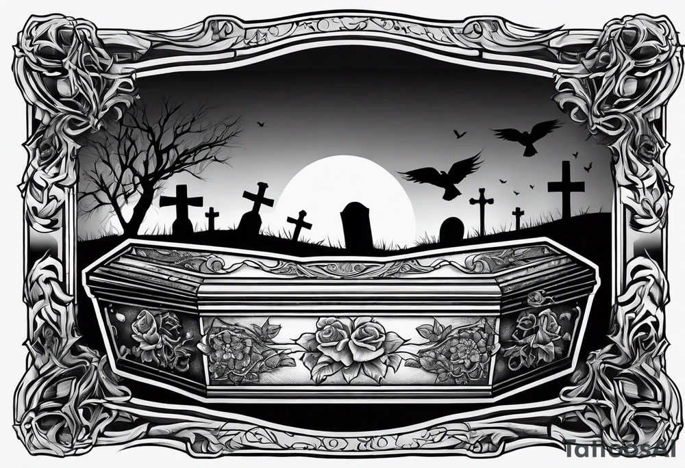 Plain Coffin in graveyard tattoo idea