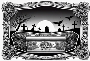 Plain Coffin in graveyard tattoo idea