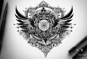 Mimilist tattoo that those a story to always fight, serve and protect by implementing the different patterns or symbols in each other tattoo idea