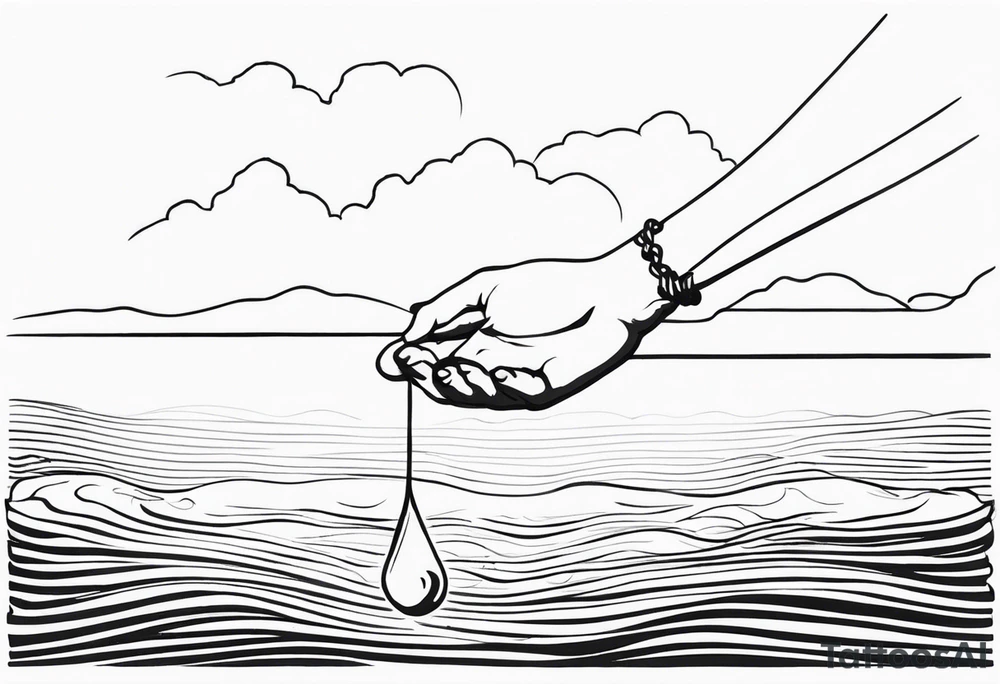 a hand that reaches above a waterline and trys to hold on a string, stopping the person from drowning tattoo idea