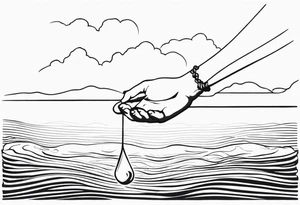 a hand that reaches above a waterline and trys to hold on a string, stopping the person from drowning tattoo idea