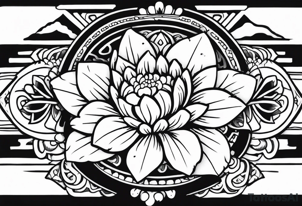 Create a masculine mayan tattoo design carved in stone featuring three flower buds of Gypsophila spp. tattoo idea