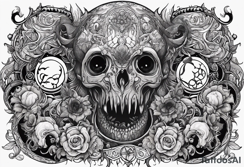 Beautiful Eldridge horror creature, astrology thigh tattoo tattoo idea