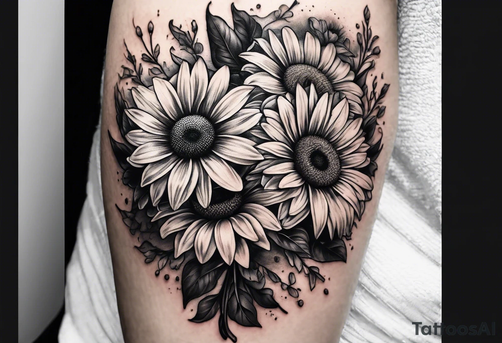 Daisy bouquet with stems and with a sunflower tattoo idea Daisy bouquet with stems and with a sunflower tattoo idea