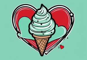 simple mint chocolate chip ice cream cone with small red heart on it somewhere. tattoo idea