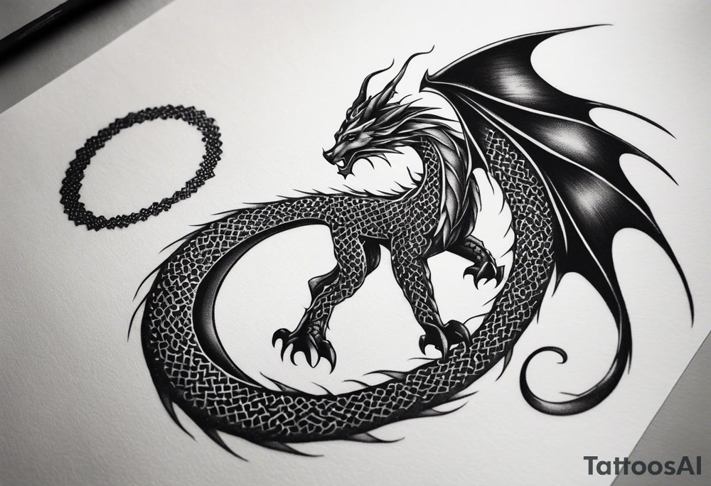 strength, small, celtic dragon, long tail, elegant, lengthy, pisces tattoo idea