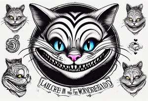 Cheshire Cat From Alice in wonderland with quote tattoo idea