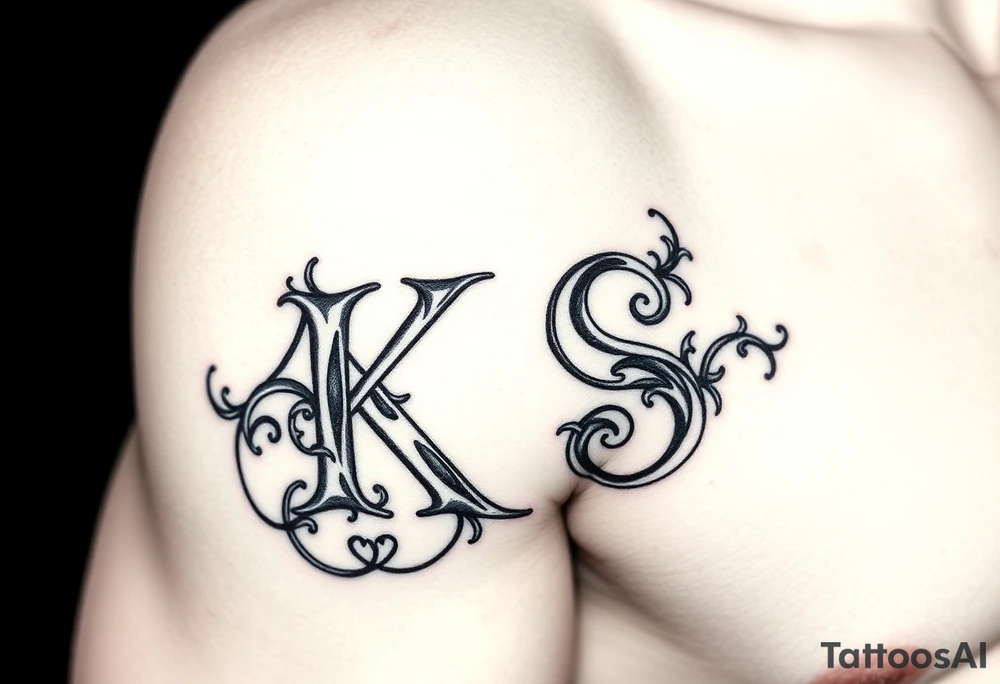 Tatuaje de ornamenta gótica que forme las letras las letras "KS" tattoo idea