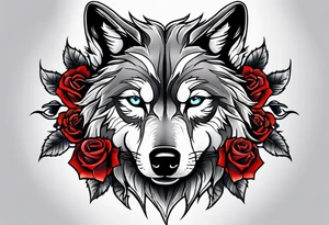 Wolf with skulls and roses tattoo idea