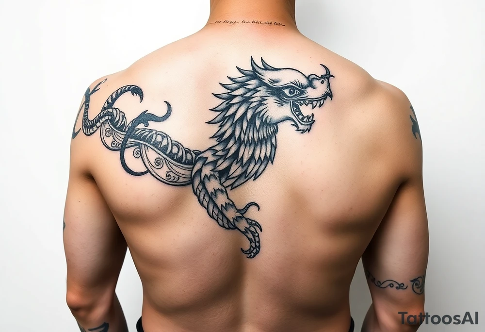 Chinese-Greek fusion tattoo band, black and red, wrap-around forearm, seamless pattern, line art tattoo idea