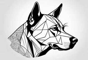 Face of a dog looking to the side, half of face is black tattoo idea