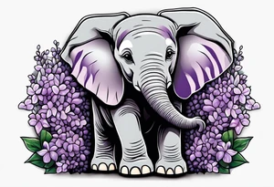 Baby elephant sitting with lilacs in its trunk tattoo idea