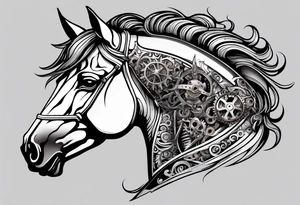 A horse head made fully out of gears and a mane made out of rope tattoo idea