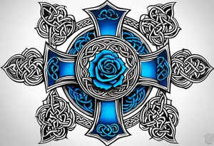 Celtic cross impaled by a blue rose tattoo idea