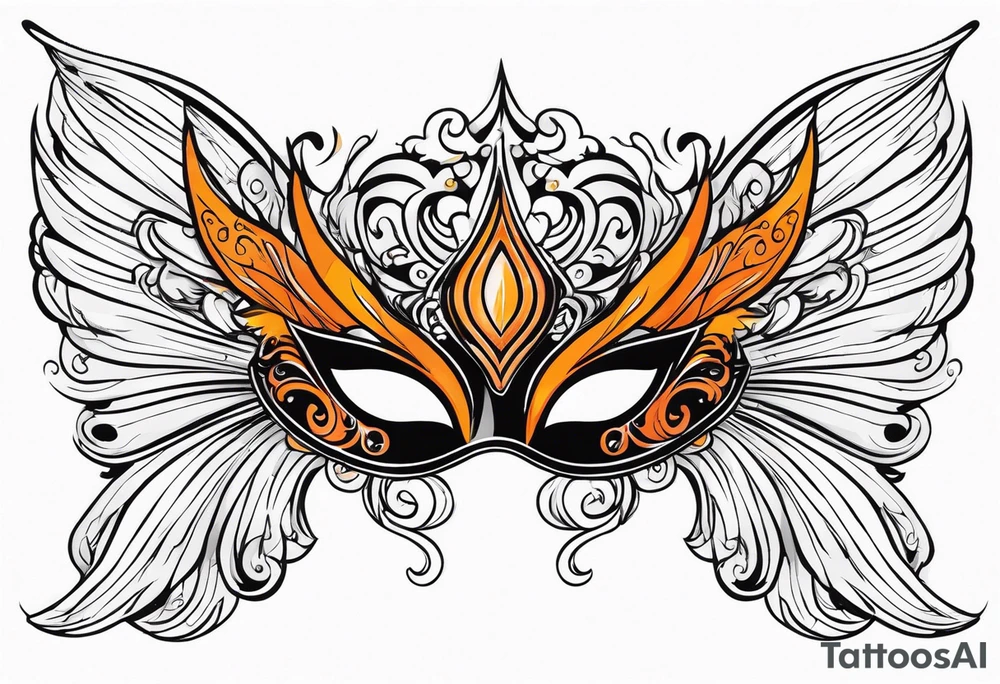 Angel masquerade mask black and orange tattoo idea