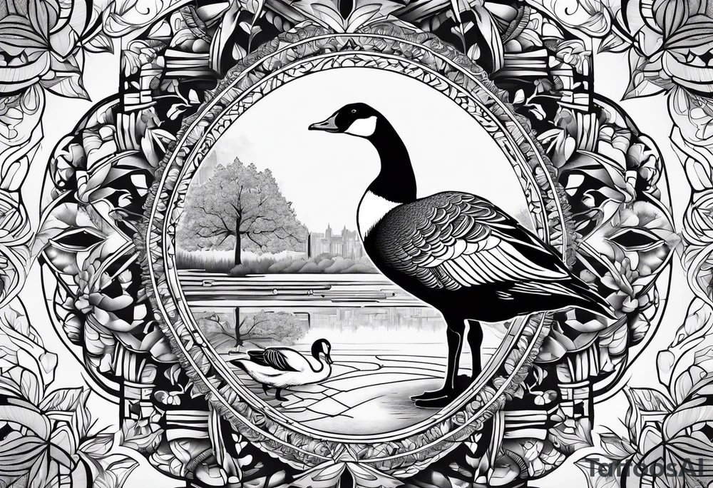 mandala in the Background with canadian goose in the front tattoo idea