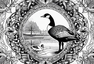 mandala in the Background with canadian goose in the front tattoo idea