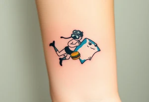 Scooba diver, diving with manta ray belly to belly, with burger on his hand tattoo idea