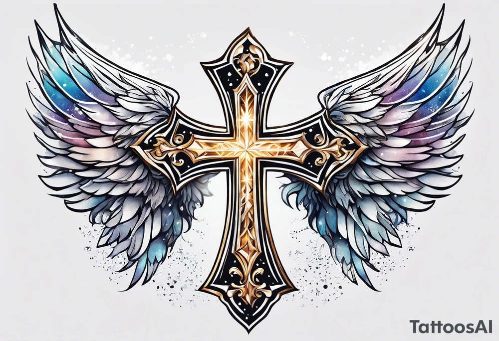 Constellation, Angel wing , snow , cross tattoo idea