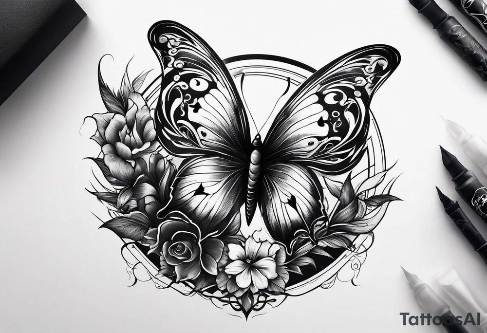 A Butterfly and a Raven like Ying Yang tattoo idea