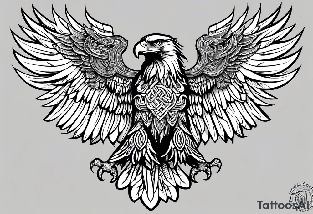 Knotted celtic Eagle with wings spread upwards tattoo idea