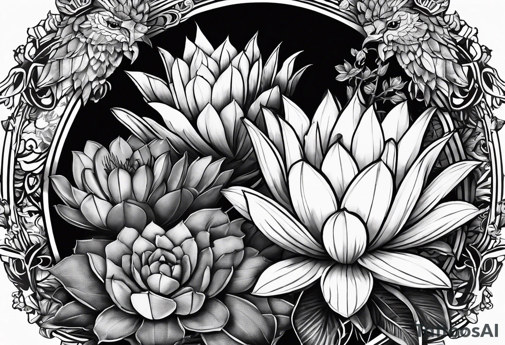 Fenix , cactos e árvore da vida por do sol braço parte de cima tattoo idea