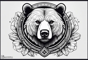 Bear near elbow, ship helm middle of forearm, contentment symbol near writst tattoo idea