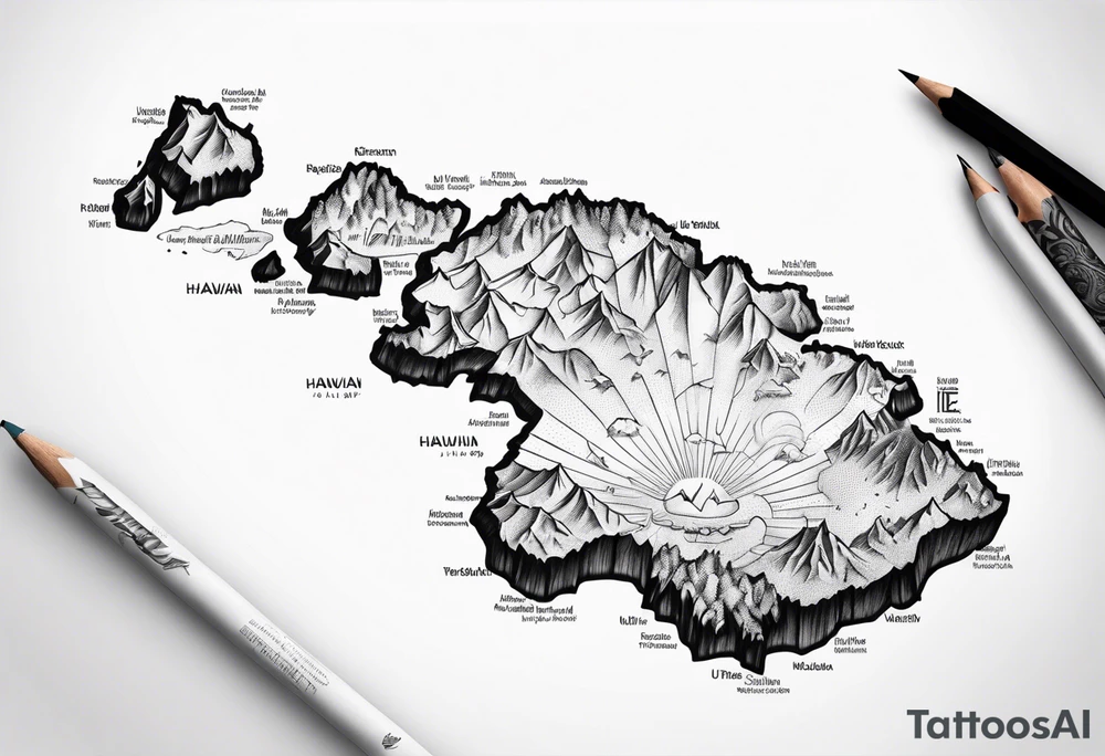 Hawaiian islands 3D map tattoo idea