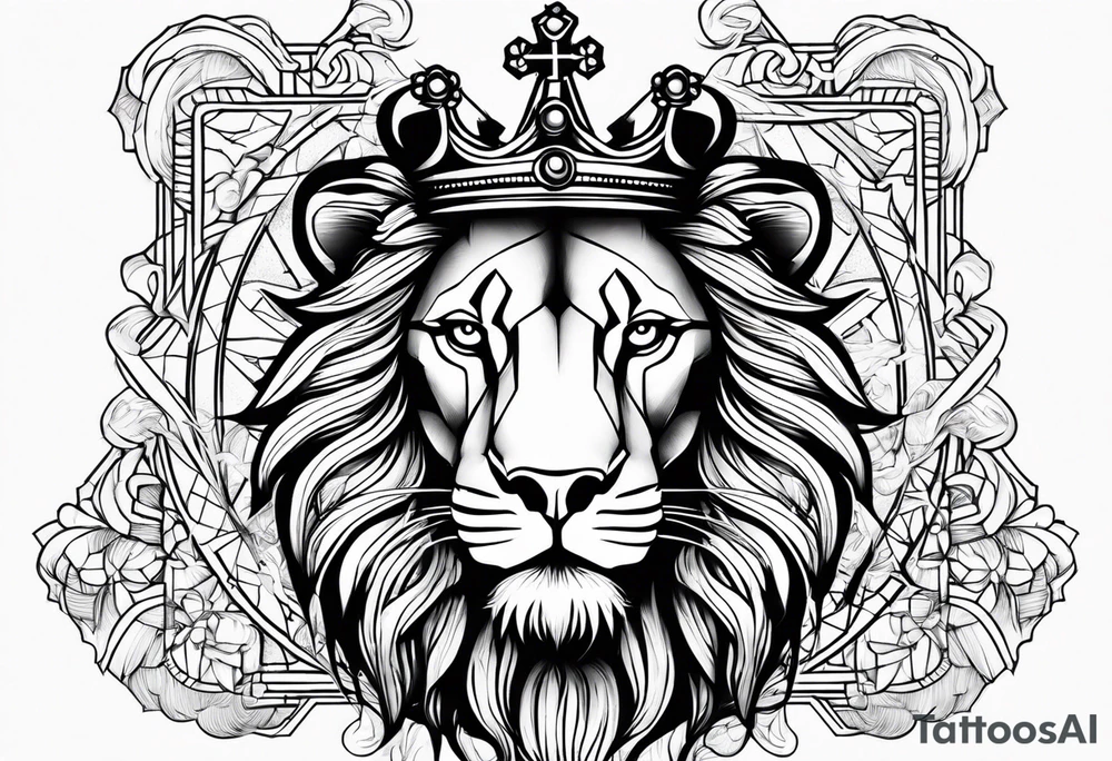 Long Lion crown cross tattoo idea