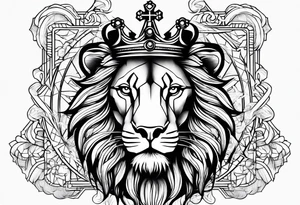 Long Lion crown cross tattoo idea