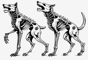 two wolf skeletons dancing with anatomically correct bones tattoo idea