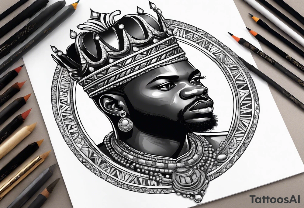Black-skinned african king with a small silver crown tattoo idea
