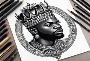 Black-skinned african king with a small silver crown tattoo idea