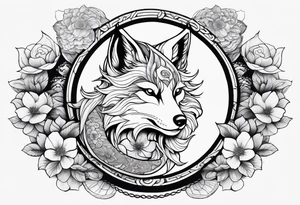 kitsune japonesa em forma de raposa com sua máscara e as fases da lua, corpo inteiro da raposa tattoo idea