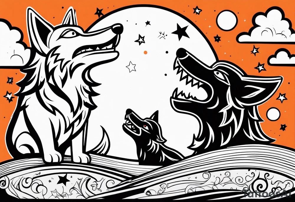 The letters T.R.K. and wolf howling at the moon tattoo idea