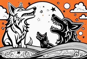 The letters T.R.K. and wolf howling at the moon tattoo idea