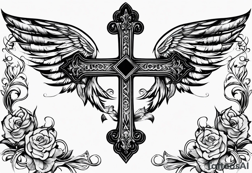 Rock music and cross tattoo idea