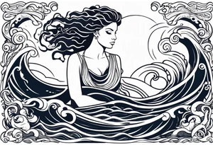 stormy sea waves, a woman in the middle of a storm, Medusa the Gorgon tattoo idea