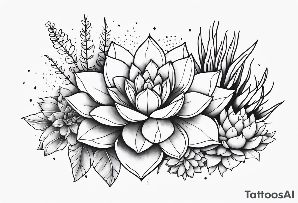 fine line with sun, stars, floral, dots, three succulents
. Sternum tattoo grey scale shading tattoo idea