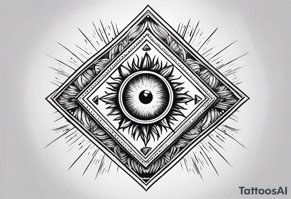 Sun drawing inside of a diamond shape tattoo idea