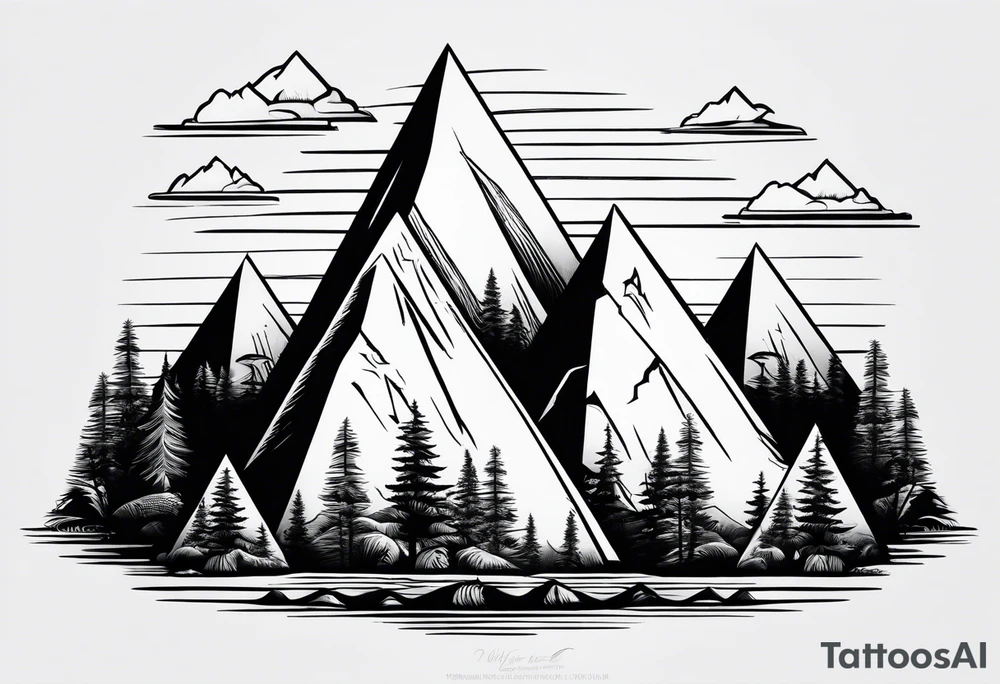 Mountains in a triangle with palm trees tattoo idea