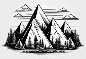 Mountains in a triangle with palm trees tattoo idea