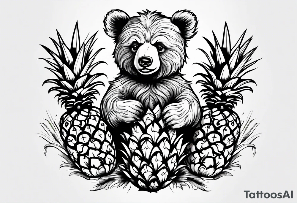 Bear hugging pineapple tattoo idea