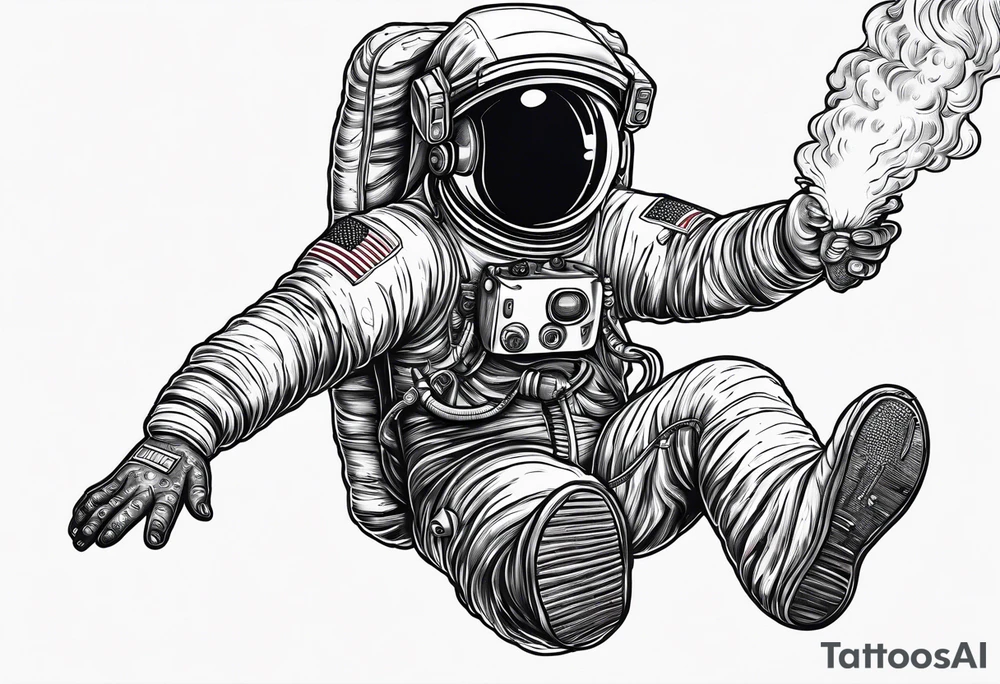 a picture of an astronaut eating a corn dog while floating in space showing the full body tattoo idea