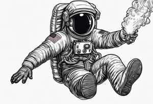 a picture of an astronaut eating a corn dog while floating in space showing the full body tattoo idea