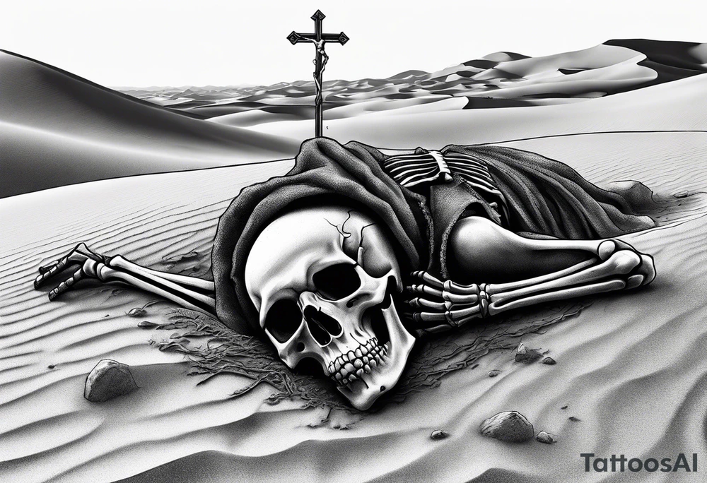 skeleton crawling towards a cross in a desert tattoo idea skeleton crawling towards a cross in a desert tattoo idea